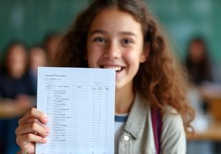 Happy student holding test results