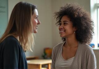Tutor listening to a student, showing personal connection